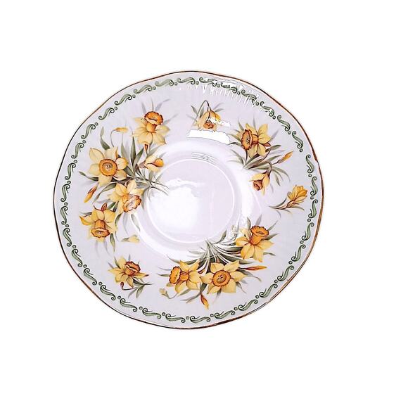 VNTG Queen’s March Daffodil Saucer White Fine Bone China Yellow Floral Dainty - Picture 1 of 15